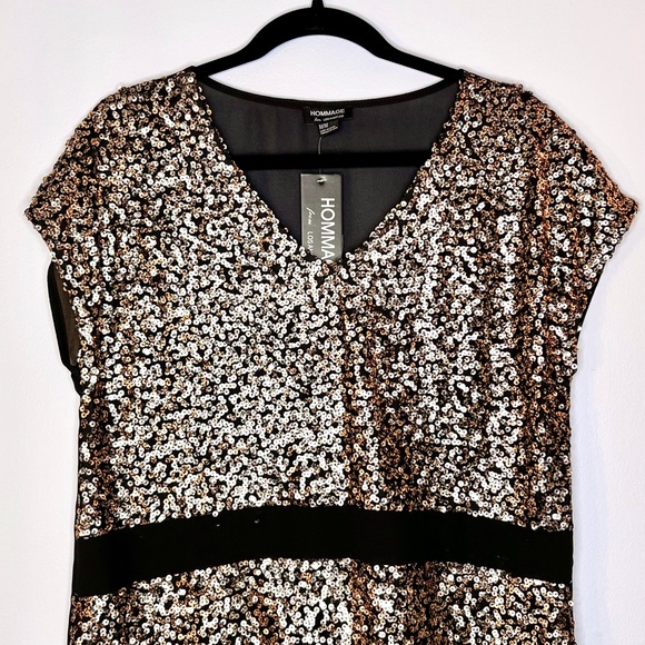 Hommage from Los Angeles NWT Metallic Blouse Medium Gold Sequin Sheer Neutral - Picture 4 of 14